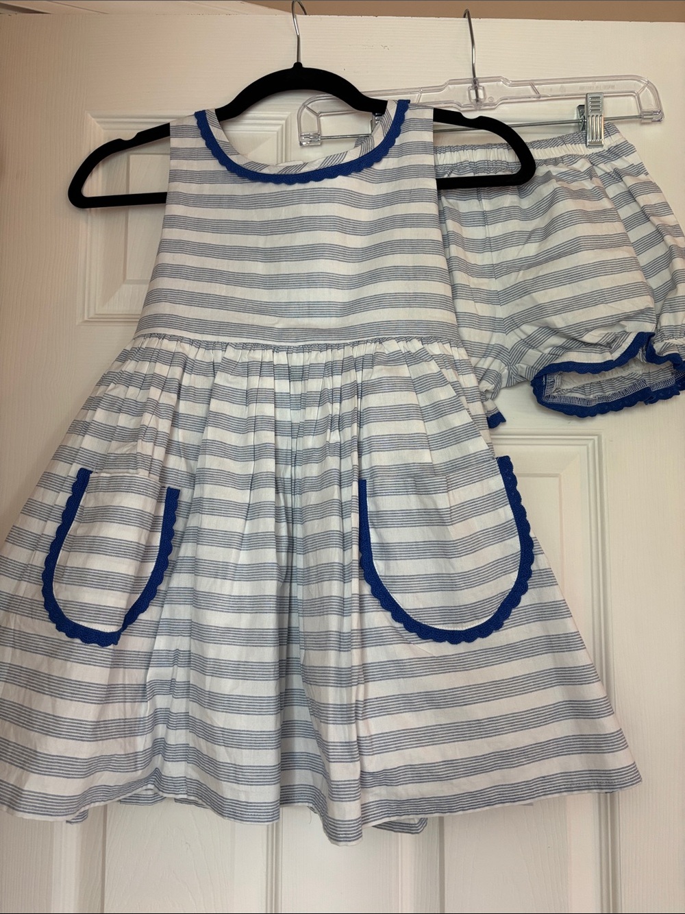 SweetHoney Blue & White Striped Girls Dress with Bloomers